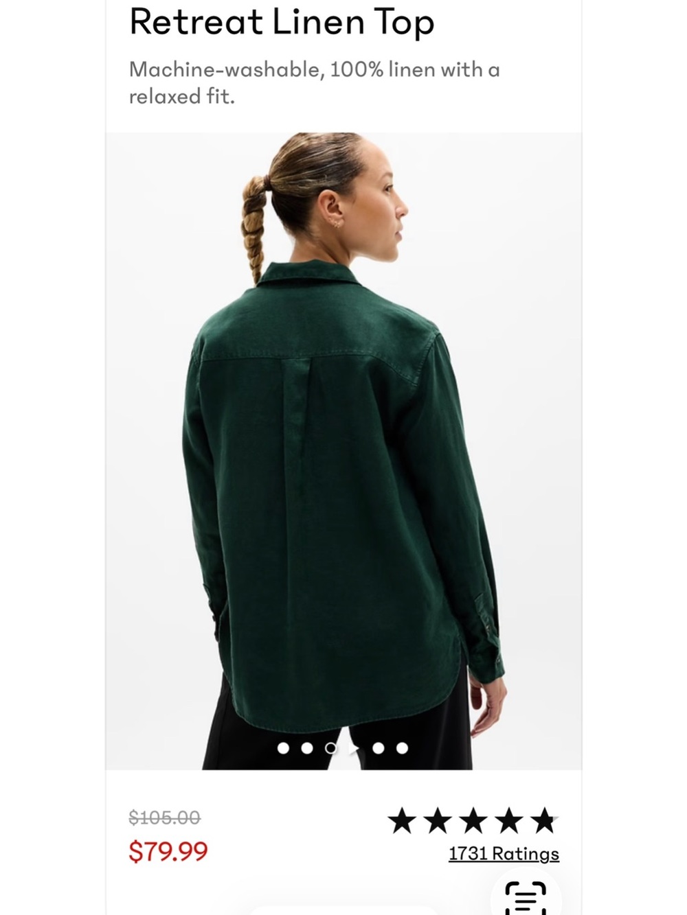 Athleta DEEP GREEN Linen Retreat Button-Down Shirt